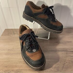 Kandahar-Swiss Leather Two Toned Black Brown Y2K Chunky Lace Up Loafers sz 8 1/2